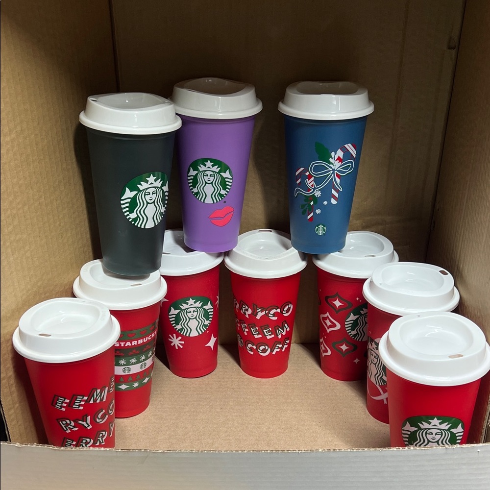 Starbucks Red Cups with White Lids